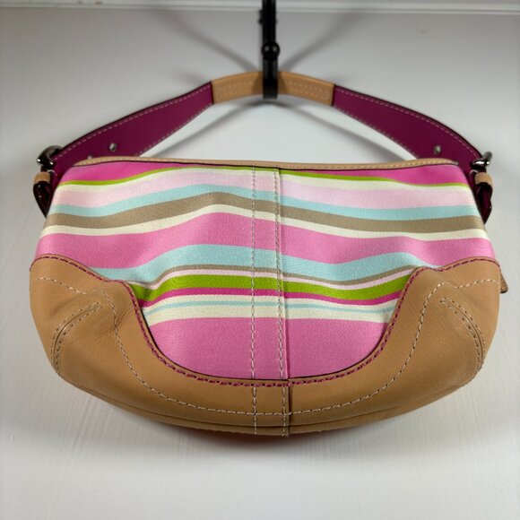 COACH | Pastel Stripe Sateen & Leather Shoulder Bag | Y2K Vintage | RARE - Picture 5 of 6